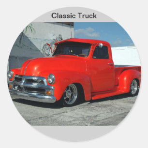 Red Customised Pickup Truck Classic Round Sticker