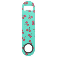 Red Cute Cherry Illustration Pattern Bright Teal