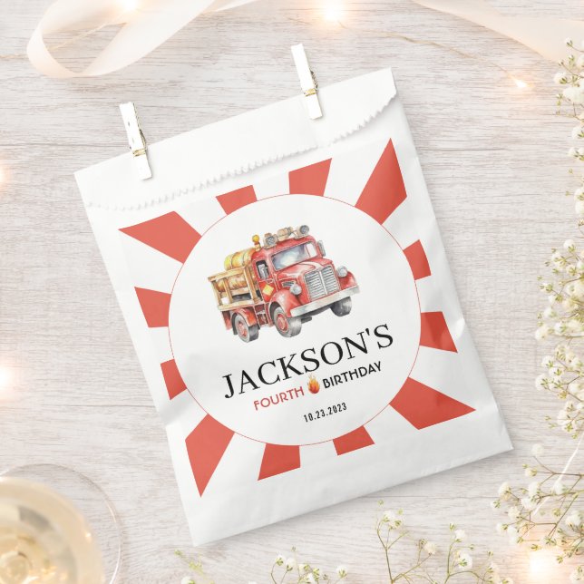 Red cute firetruck boy birthday party favour bags (Clipped)