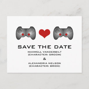 Red Cute Gamer Save the Date Postcard