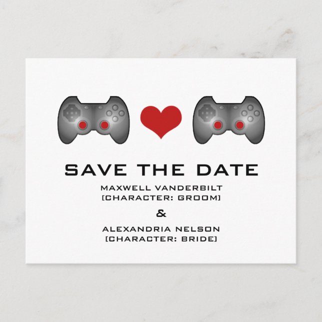 Red Cute Gamer Save the Date Postcard (Front)
