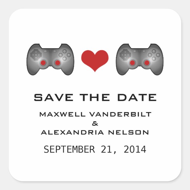 Red Cute Gamer Save the Date Stickers (Front)