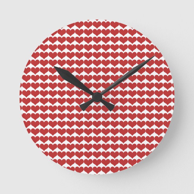 Red Cute Hearts Pattern Clock (Front)