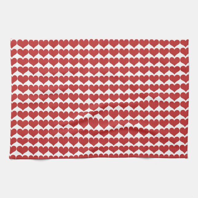Red Cute Hearts Pattern Kitchen Towel (Horizontal)