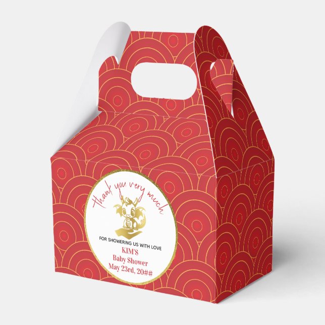 Red Cute Little Dragon 1 Is On The Way Baby Shower Favour Box (Front Side)