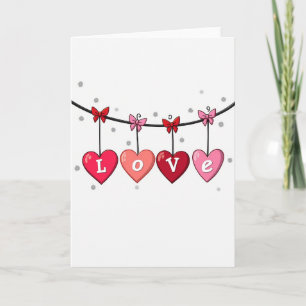 Red Cute Love Hearts Valentines Card