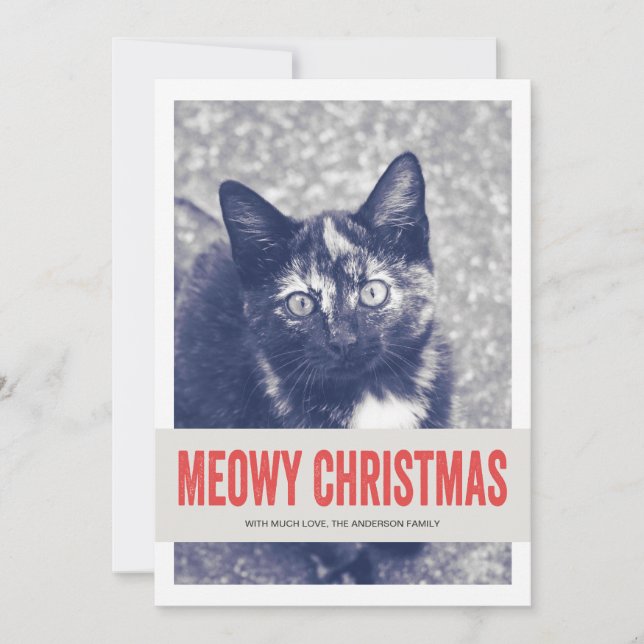 Red Cute Meowy Christmas Pet Photo Flat Cards (Front)