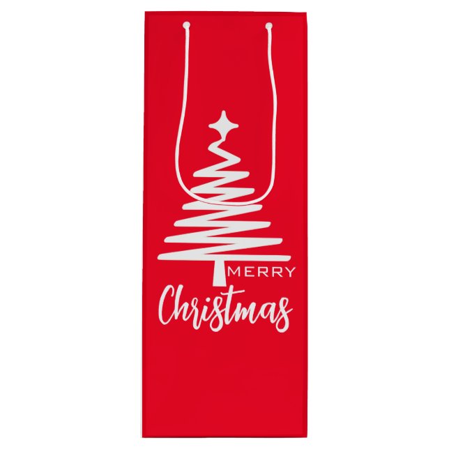 Red Cute Merry Christmas Wine Gift Bag (Front)
