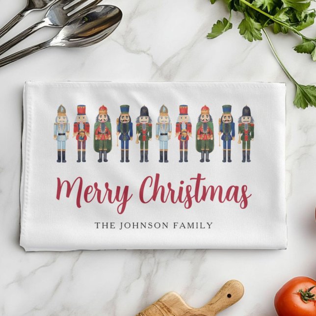 Red Cute Nutcracker Merry Christmas  Tea Towel (Red Cute Nutcracker Merry Christmas Kitchen Towel
)