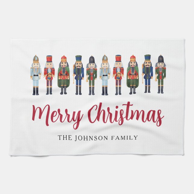 Red Cute Nutcracker Merry Christmas  Tea Towel (Horizontal)
