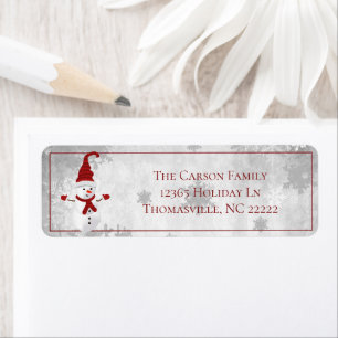Red Cute Snowman Address Label