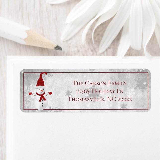 Red Cute Snowman Address Label (Insitu)