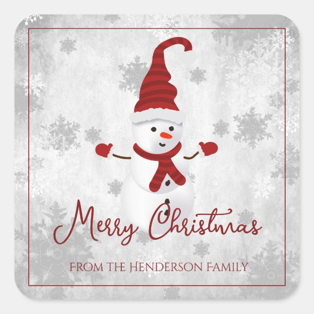 Red Cute Snowman Christmas Sticker (Front)