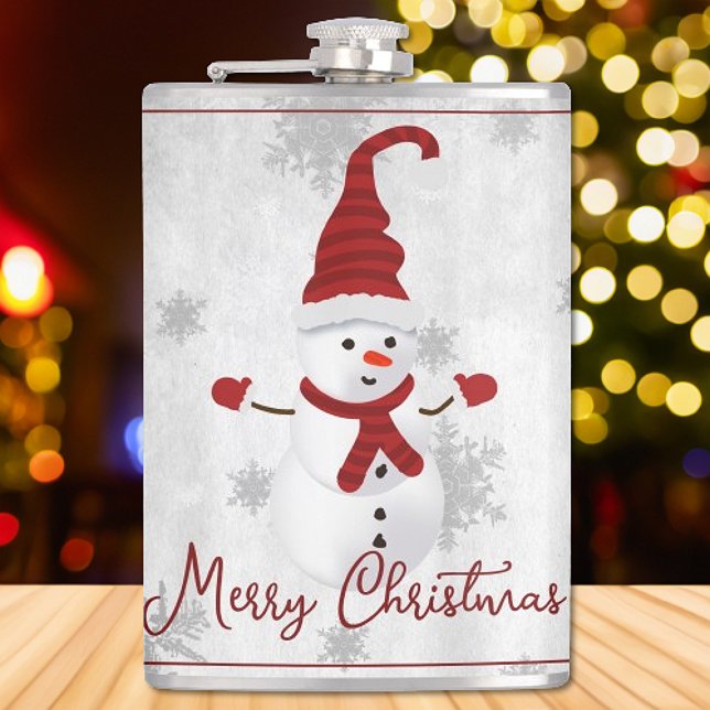 Red Cute Snowman Holiday Flask (Red Cute Snowman Holiday Flask)