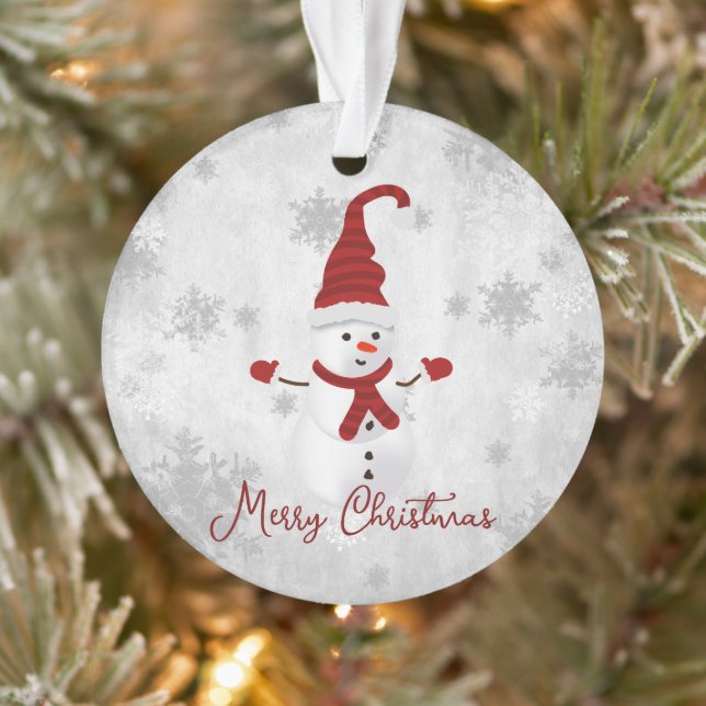 Red Cute Snowman Holiday Ornament (Tree)