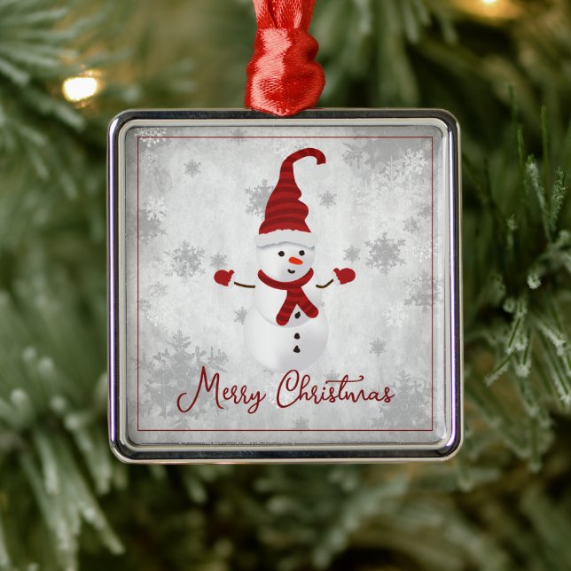 Red Cute Snowman Holiday Ornament (Tree)