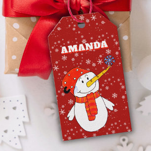 Red Cute Snowman Personalised Kids Christmas Gift Tags