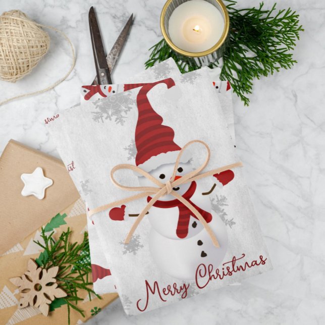 Red Cute Snowman Wrapping Paper Sheets (Red Cute Snowman Wrapping Paper Sheets)