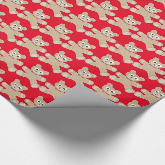 Red Cute Teddy Bear Pattern Wrapping Paper (Corner)