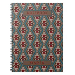 Red Cyan Copper Azulejos Tile Elegance Name Notebook