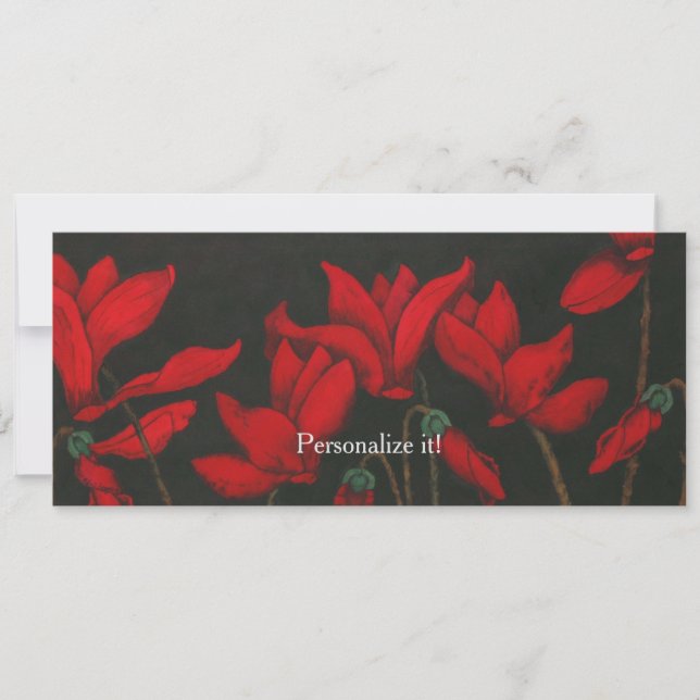 Red Cyclamen blossoms on dark black background Invitation (Front)