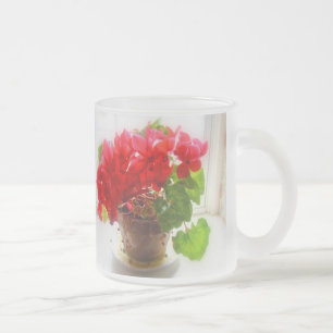 Red Cyclamen Flowers Frosted Glass Coffee Mug