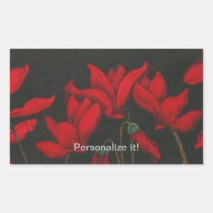 Red Cyclamen on a dark black background Rectangular Sticker