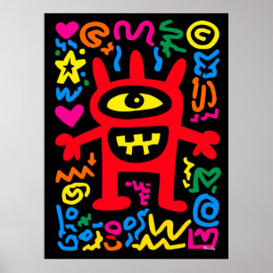 Red Cyclops Alien – Funky Neon Pop Art Monster Poster
