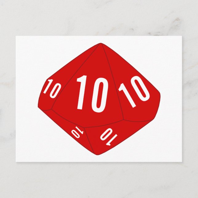 Red D10 Dice Table Number Postcard (Front)