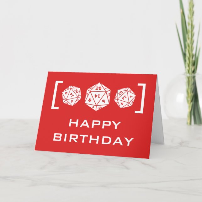 Red D20 Dice Gamer Birthday Card (Front)