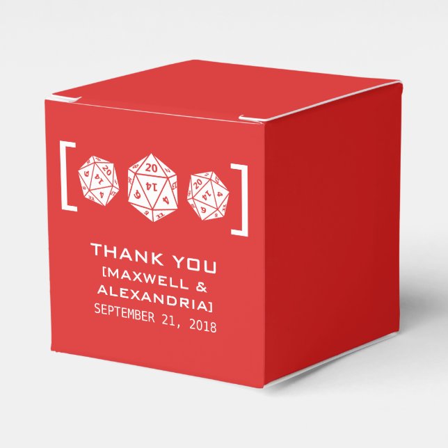 Red D20 Dice Gamer Favour Boxes (Front Side)