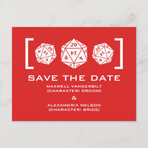 Red D20 Dice Gamer Save the Date Postcard