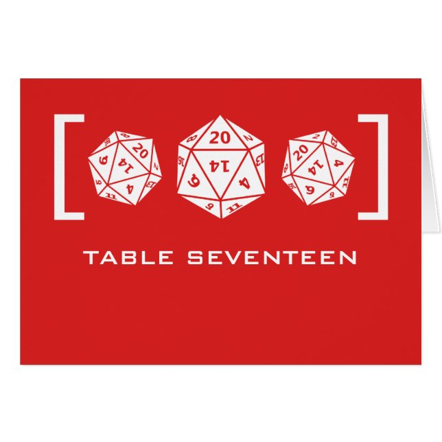 Red D20 Dice Gamer Table Number Card (Front Horizontal)