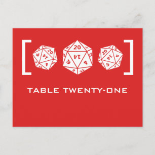 Red D20 Dice Gamer Table Number Postcard
