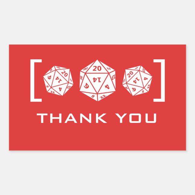 Red D20 Dice Gamer Thank You Stickers (Front)