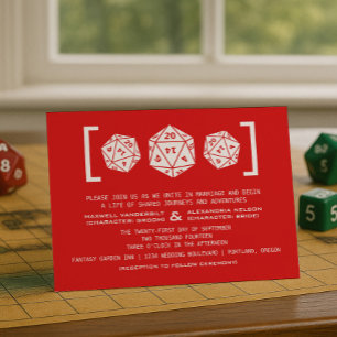 Red D20 Dice Gamer Wedding Invitation