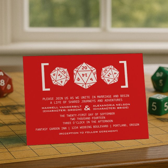 Red D20 Dice Gamer Wedding Invitation (Red D20 Dice Gamer Wedding Invitation)