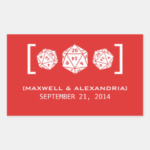 Red D20 Dice Gamer Wedding Stickers