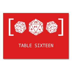 Red D20 Dice Gamer Wedding Table Card