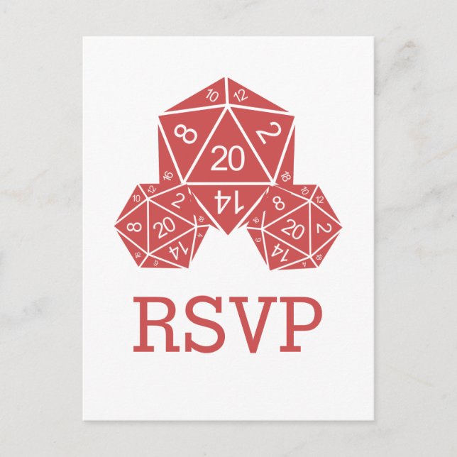 Red D20 Dice Response Postcard (Front)