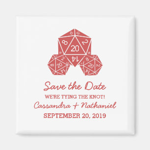 Red D20 Dice Save the Date Magnet