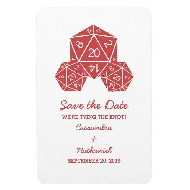 Red D20 Dice Save the Date Magnet (Vertical)