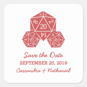 Red D20 Dice Save the Date Stickers