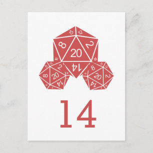 Red D20 Dice Table Number Postcard