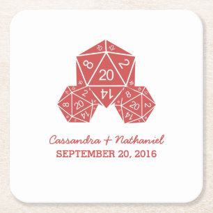 Red D20 Dice Wedding Paper Coasters