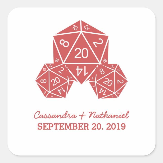 Red D20 Dice Wedding Stickers (Front)