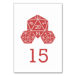 Red D20 Dice Wedding Table Card