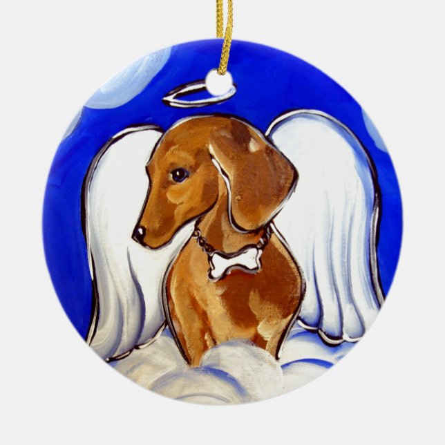 Red Dachshund Angel Ceramic Tree Decoration (Front)