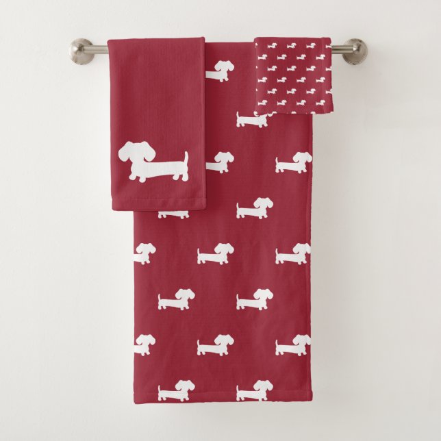 Red Dachshund Bath Towel Set Hand Towel Wash Cloth (Insitu)