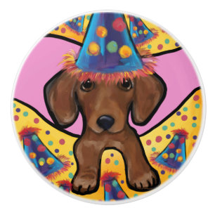 RED DACHSHUND CERAMIC KNOB